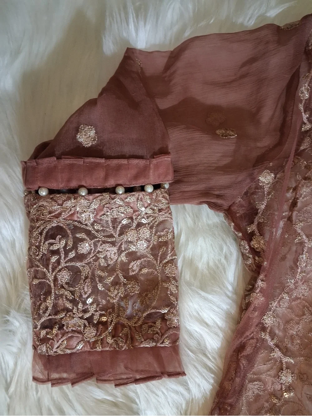 Embellished Mauve Lace Overlay Dress - Picture 5 of 10